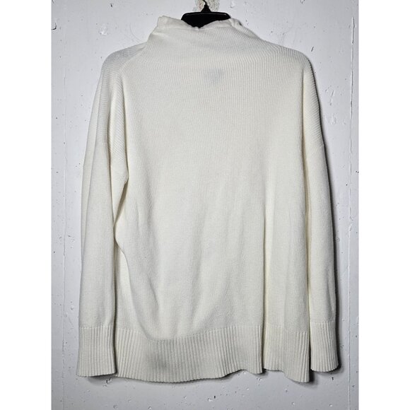 T By Talbots Womens White Knit Cowl Neck Sweater Size Large Minimalist Coastal - Picture 2 of 9